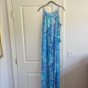 Blue and Green Patterned Maxi Dress